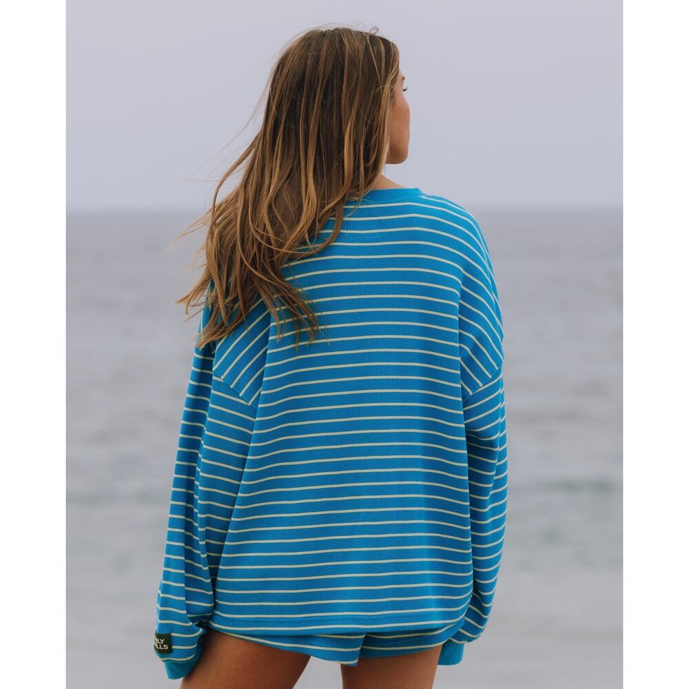 NWT Daily Drills Oversized Thermal in Tide + Lemonade Stripe Size M/L - Picture 2 of 7